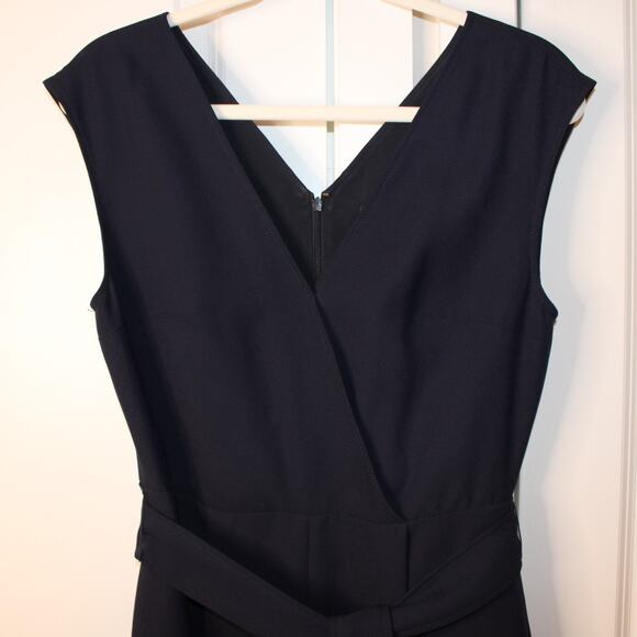 CLUB MONACO Lorenny Jumpsuit Straight Leg Navy Blue Belted Cross Front | 2 - Picture 4 of 11
